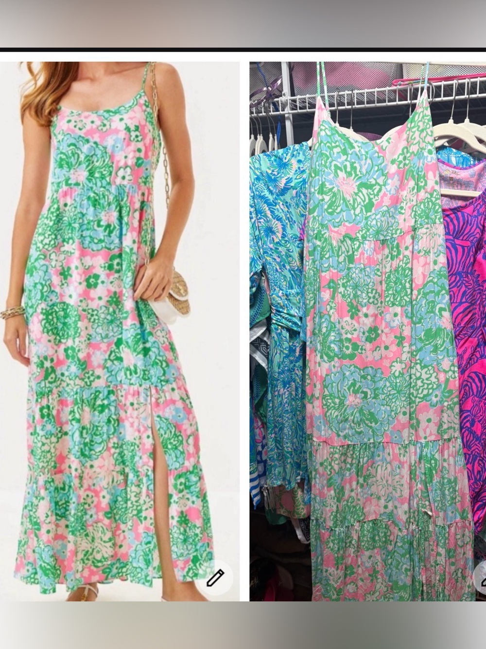 Lilly Pulitzer Teresa Floral Tiered Maxi Dress in Pink & Green